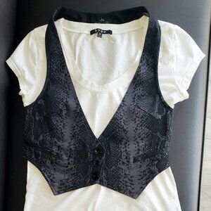 women's tuxedo vest snake skin pattern grey blue black fitted back adjustment